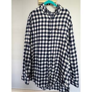 Chaps Men’s Blue White Buffalo Plaid Button Down Shirt Cotton Flannel Size XL